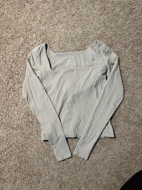 Free People Square Neck Long Sleeve Top in Light Gray